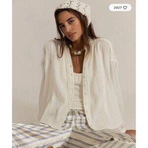 We The Free People Valley Double-Cloth Clean Ivory Gauzy Long Sleeve Top Small